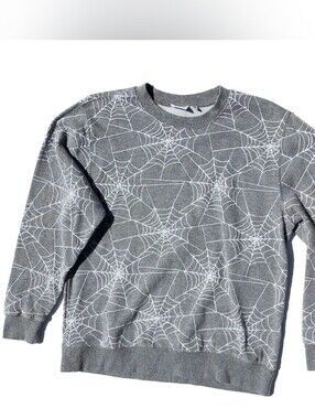 Men's Gray Spiderweb-Print Crewneck Sweater XXL